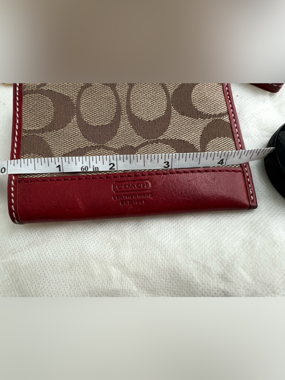 Coach Brown Signature Canvas with Red Leather Trim Key & Card Holder - Picture 11 of 11